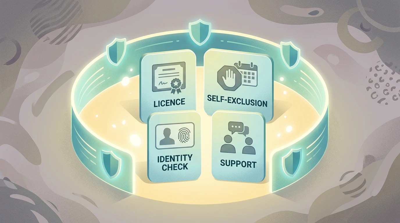 A simple visual boundary around licensed gambling checks and self-exclusion protections